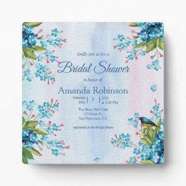 Blue Forget-me-not Flower Bridal shower party Plaque