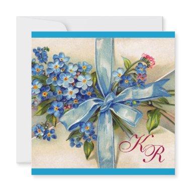 BLUE FORGET ME NOTS MONOGRAM ,WEDDING PARTY Invitations