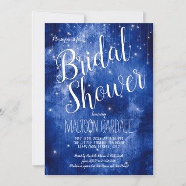 Blue Galaxy Celestial Stars Lights Bridal Shower Invitations