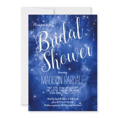 Blue Galaxy Celestial Stars Lights Bridal Shower Invitations