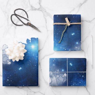 Blue Galaxy Wrapping Paper Flat Sheet Set of 3