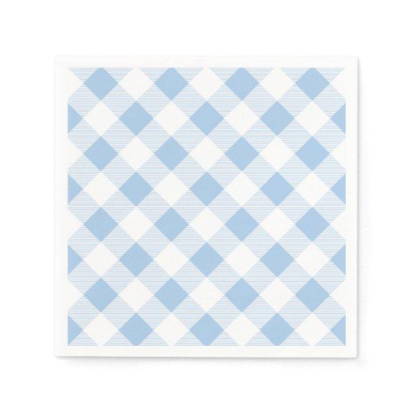 Blue Gingham Checkered Pattern Paper Napkin