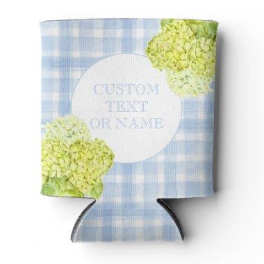 Blue Gingham Hydrangea Can Cooler