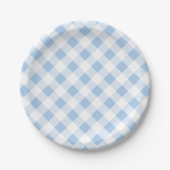 Blue Gingham Pattern, Picnic, BBQ Paper Plate