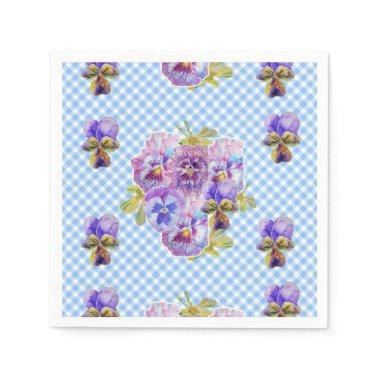 Blue Gingham Shabby Chic floral Serviette Napkins