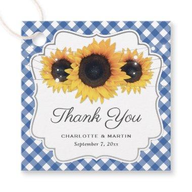 Blue Gingham Sunflower Wedding Thank You Favor Tags