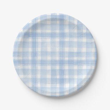 Blue Gingham Watercolor Paper Plates