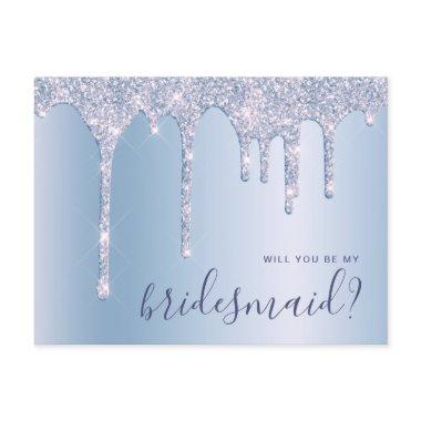 Blue glitter drips will you be my bridesmaid invitation post