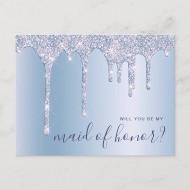 Blue glitter drips will you be my maid of honor invitation postInvitations