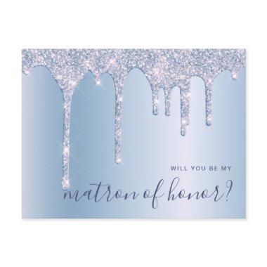 Blue glitter drips will you be my matron of honor invitation postInvitations