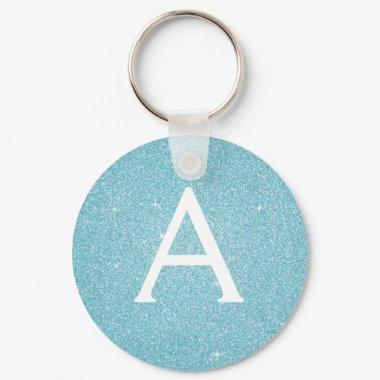 Blue Glitter & Sparkle Monogram Keychain