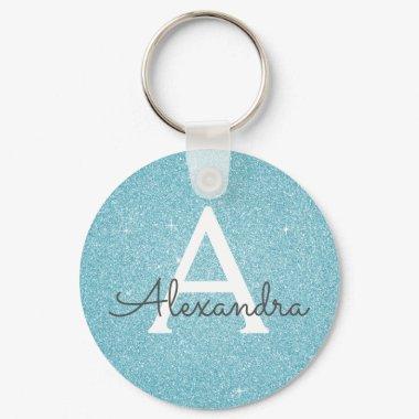 Blue Glitter & Sparkle Monogram Keychain