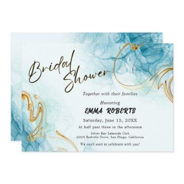 Blue Gold and White Elegant Watercolor Bridal