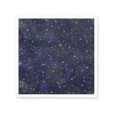 Blue & Gold Celestial Stars Whimsical Watercolor Napkins