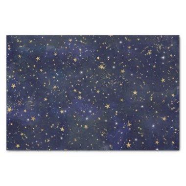 Blue & Gold Celestial Stars Whimsical Watercolor Tissue Paper