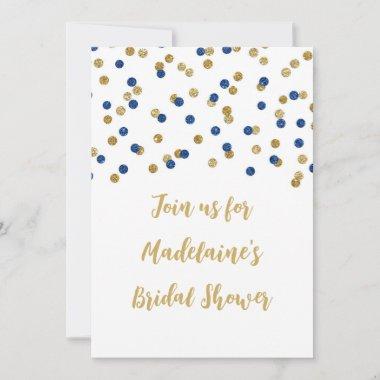 Blue Gold Confetti Bridal Shower Invitations