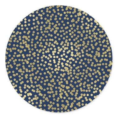 Blue & Gold Dots Confetti Elegant Chic Glam Party Classic Round Sticker