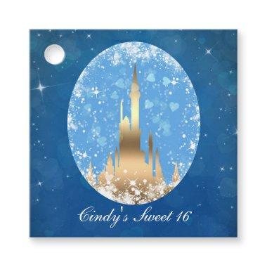 Blue Gold Fairy Tale Castle Sparkle Bridal Shower Favor Tags