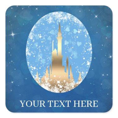 Blue Gold Fairy Tale Castle Sparkle  Square Sticker