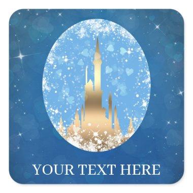 Blue Gold Fairy Tale Castle Sparkle Bridal Shower Square Sticker