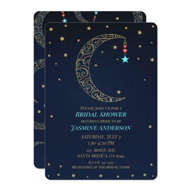 Blue Gold Filigree Moon Celestial