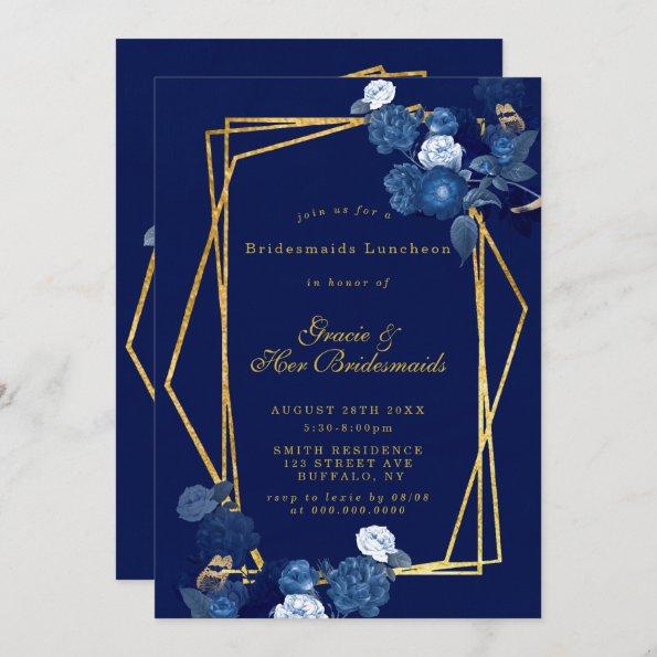 Blue & Gold Floral Bridesmaids Luncheon Invites