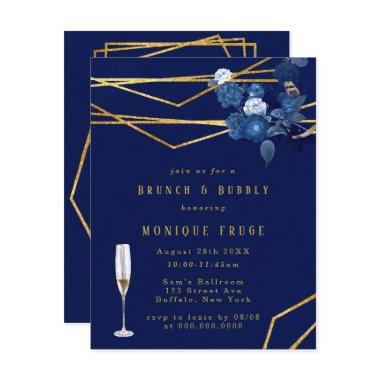 Blue & Gold Geometric Floral Brunch & Bubbly