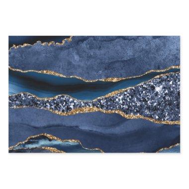 Blue Gold Glitter Agate Marble Trendy Wrapping Paper Sheets