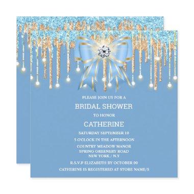 Blue gold glitter diamond bow shimmer lights