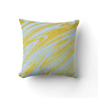 Blue Gold Golden Glitter Artsy Patterns Abstract Outdoor Pillow