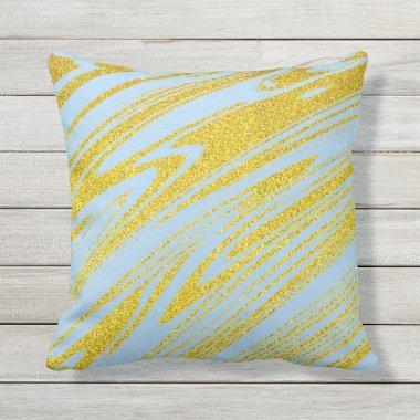 Blue Gold Golden Glitter Artsy Patterns Abstract Outdoor Pillow