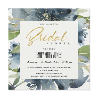 BLUE GOLD GREEN FLORAL WATERCOLOR