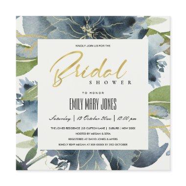 BLUE GOLD GREEN FLORAL WATERCOLOR BRIDAL SHOWER Invitations