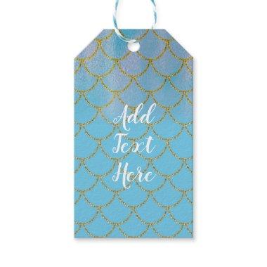 Blue & Gold Iridescent Shimmer Mermaid Party Gift Tags