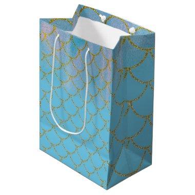 Blue & Gold Iridescent Shimmer Mermaid Party Medium Gift Bag