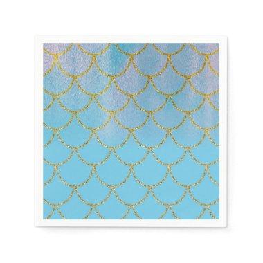 Blue & Gold Iridescent Shimmer Mermaid Party Napkins