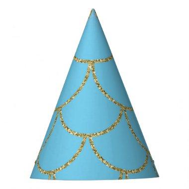 Blue & Gold Iridescent Shimmer Mermaid Party Party Hat