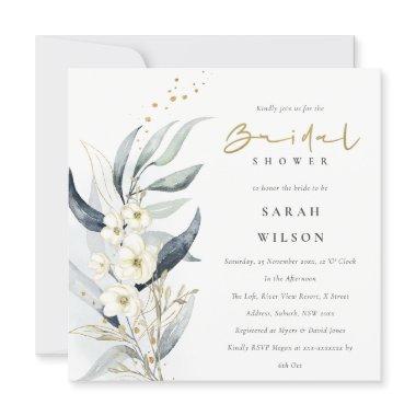 Blue Gold Leafy Botanical Floral