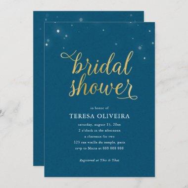 Blue Gold Look Bridal Shower Lights Simple Elegant Invitations