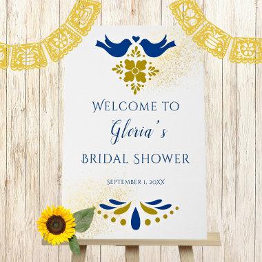 Blue Gold Lovebirds Mexican Bridal Shower Welcome Faux Canvas Print