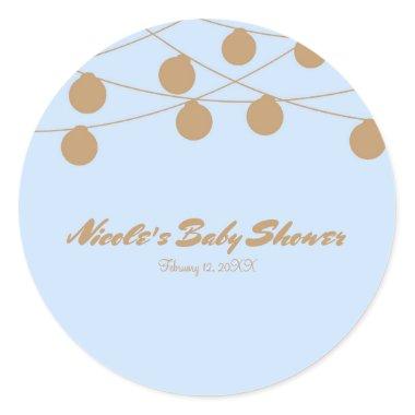 Blue & Gold Modern String Lights Party Favor Classic Round Sticker