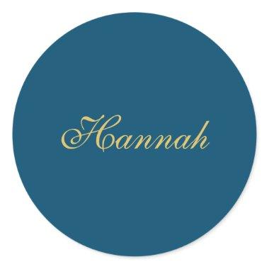 Blue Gold Professional Trendy Minimalist Name Classic Round Sticker