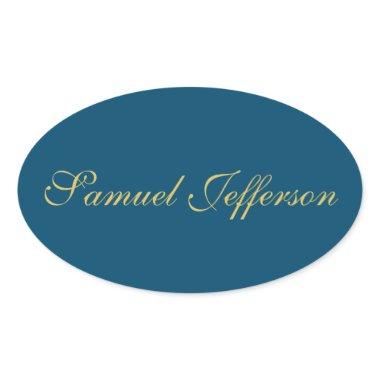 Blue Gold Professional Trendy Minimalist Name Oval Sticker