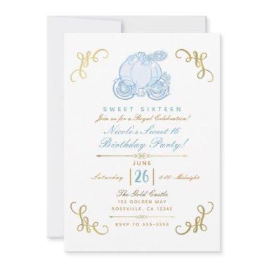 Blue & Gold Pumpkin Carriage Sweet 16 Party
