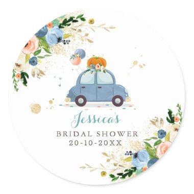 Blue & Gold Pumpkin Drive By Bridal Shower favor Classic Round Sticker