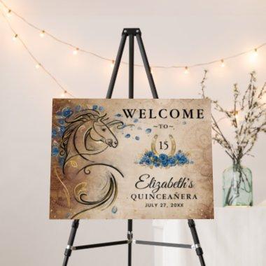 Blue Gold Quinceanera Horse Welcome Birthday Party Foam Board