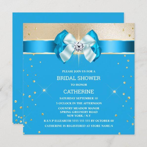 Blue gold shimmer bow sparkle glitter Invitations