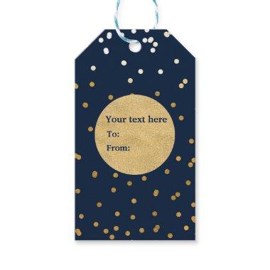 Blue & Gold Shiny Confetti Dots Chic Modern Gift Tags