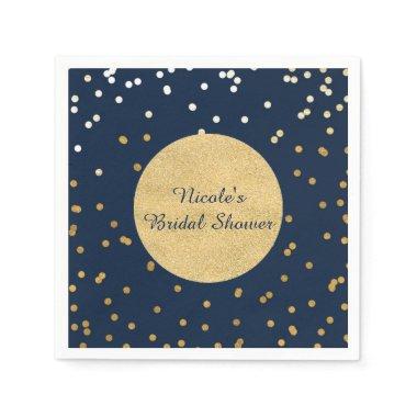 Blue & Gold Shiny Confetti Dots Chic Modern Paper Napkins