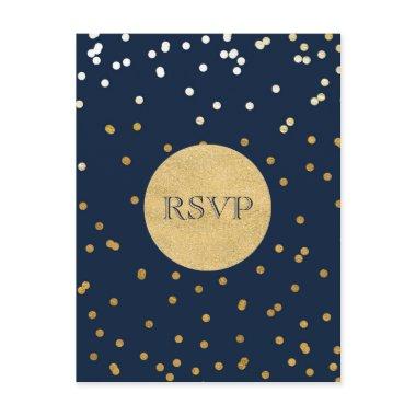 Blue & Gold Shiny Confetti Dots Chic Modern RSVP Invitation Post